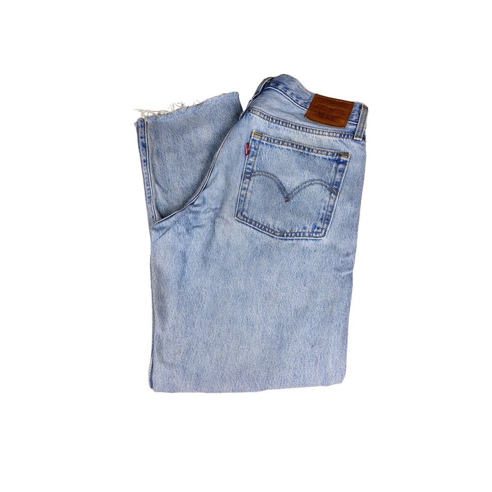 Levi's Stone Wash Faded Blue Jeans Fringed Hem Denim Straight Leg Pants Size 29